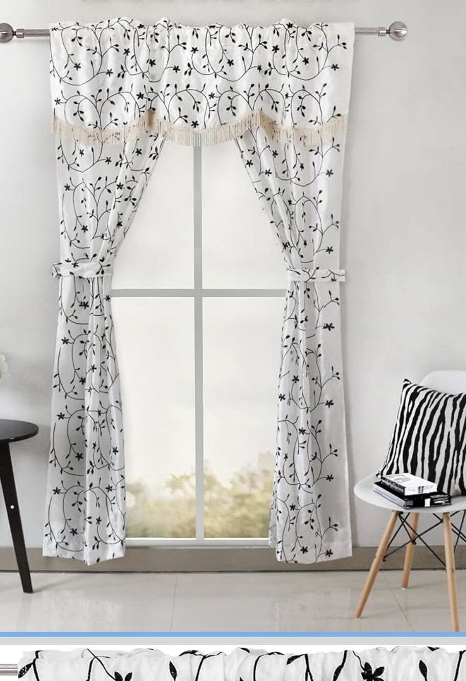 Randall Floral Sheer Curtain Panel Set with Attached Valance